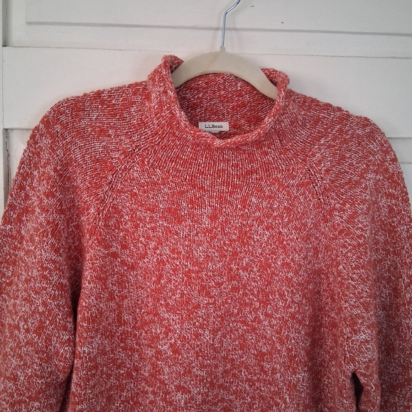 L.L. Bean Womens Coral/White Cotton Ragg Funnelneck Pullover Space Dye Sweater - Picture 3 of 16